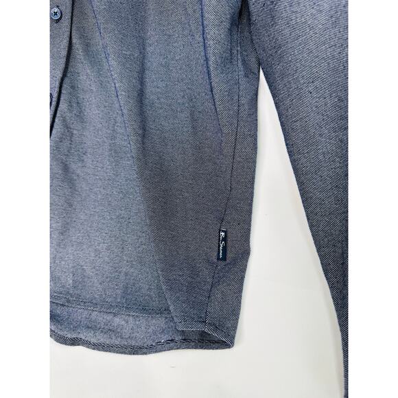 Ben Sherman Solid Knit Button Down Shirt in Heather Navy Blue size Medium - Picture 3 of 7